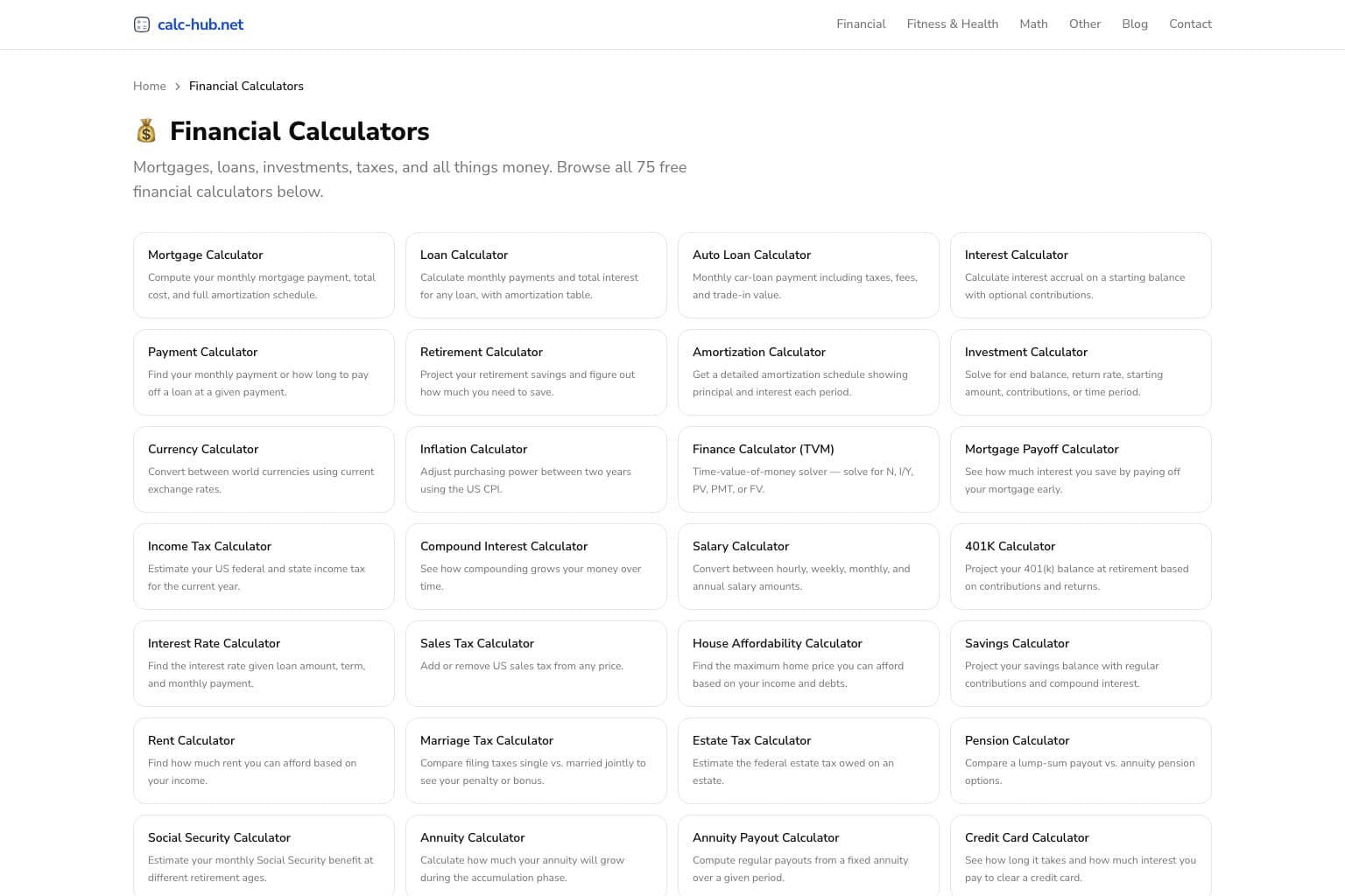 Abstract gallery view for calc-hub.net